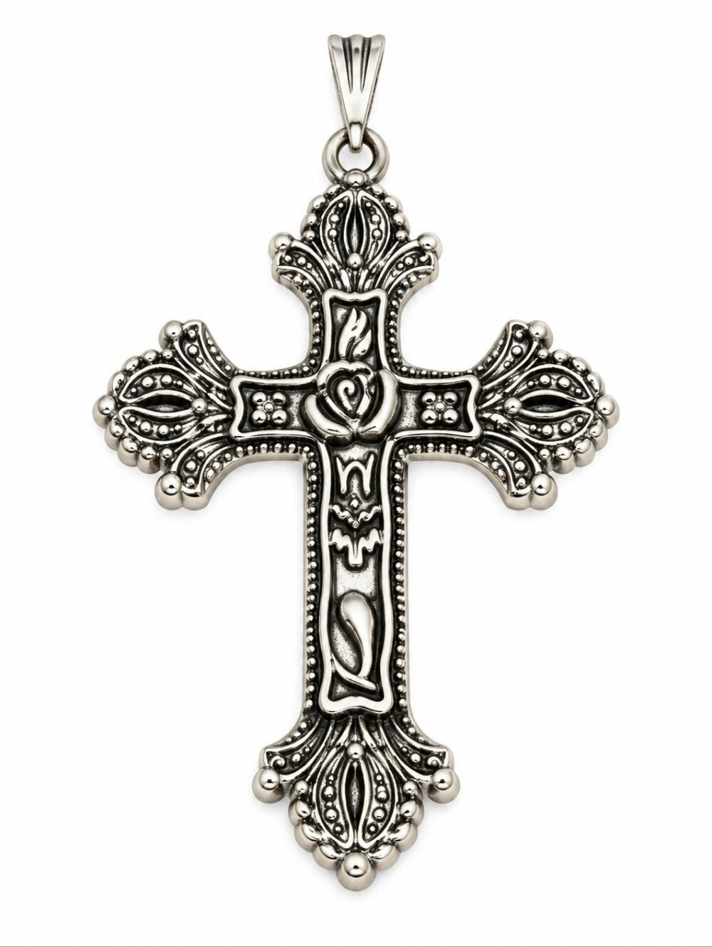 3/$30 Silvertone Ornate Greek Orthodox Floral Cross Pendant